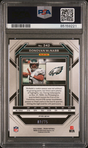 Donovan McNabb 2022 Panini Prizm Green Scope Card #242 Auto Graded PSA 10 2/75-Powers Sports Memorabilia