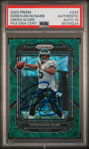 Donovan McNabb 2022 Panini Prizm Green Scope Card #242 Auto Graded PSA 10 32/75-Powers Sports Memorabilia