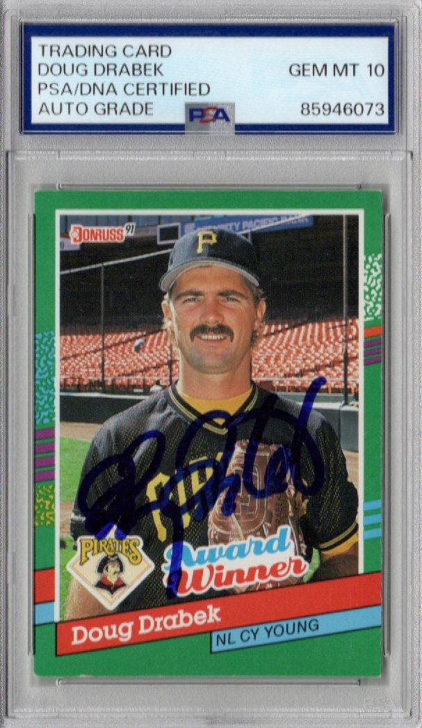 Doug Drabek Signed Pittsburgh Pirates 1991 Donruss NL CY Young Card #750 PSA AUTO GRADE GEM MT 10-Powers Sports Memorabilia