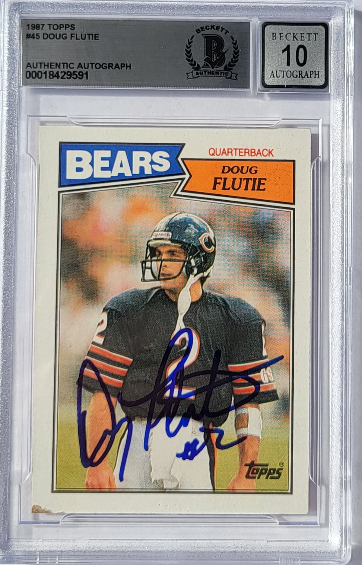 Doug Flutie Signed Chicago Bears 1987 Topps #45 Card Beckett Graded AUTO 10-Powers Sports Memorabilia