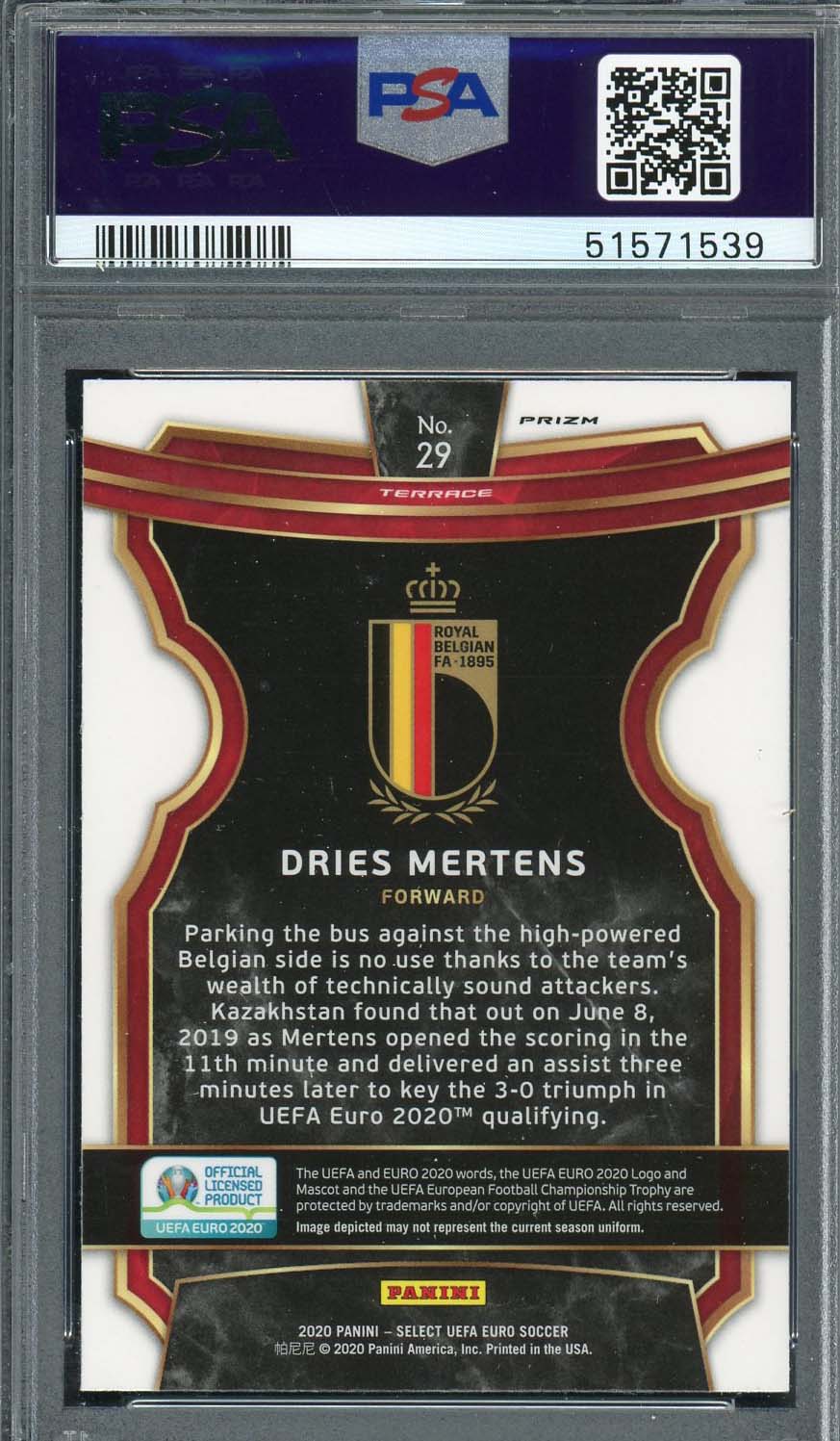 Dries Mertens 2020 Select UEFA Euro Silver Prizm Soccer Card #29 PSA 10-Powers Sports Memorabilia