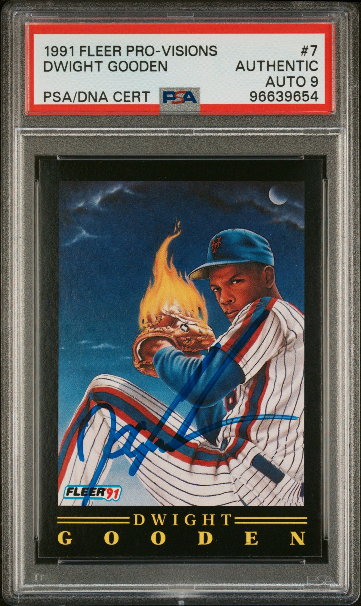 Dwight Gooden 1991 Fleer Pro-Visions Signed Baseball Card #7 Auto Graded PSA 9