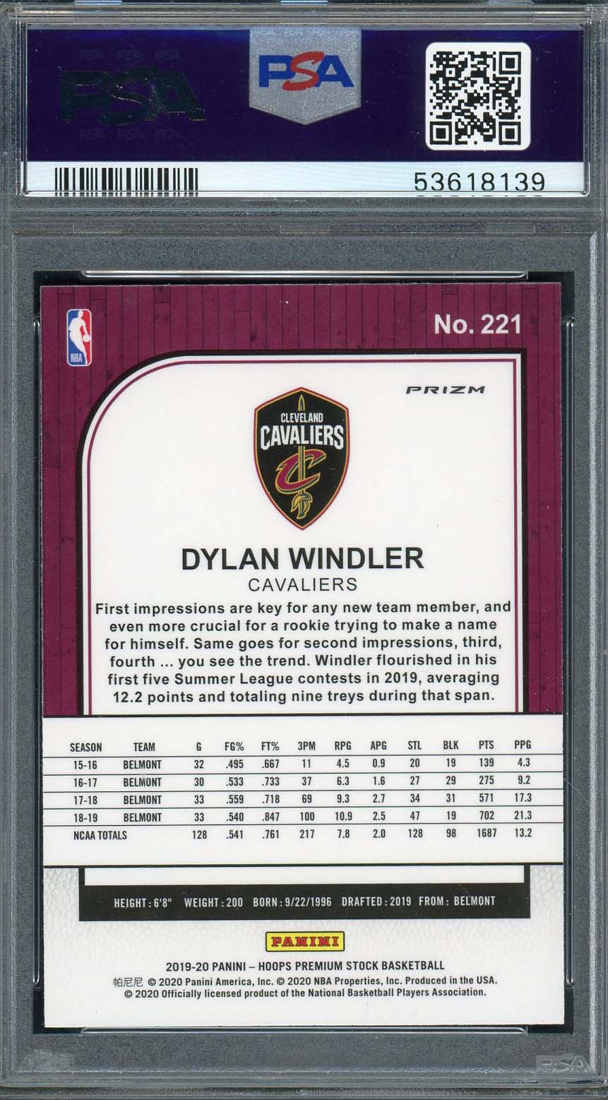 Dylan Windler 2019 Panini Hoops Premium Stock Pulsar Rookie Card #221 PSA 10-Powers Sports Memorabilia