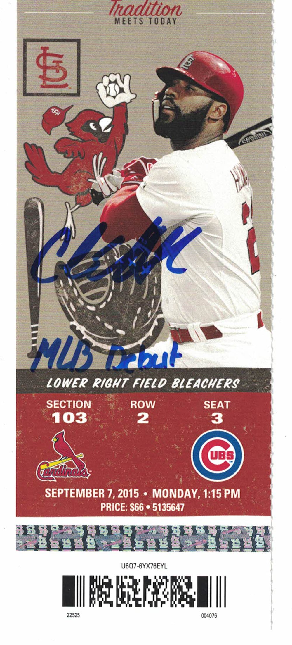 Carl Edwards Chicago Cubs Signed Card - Ticket 9/7/2015 MLB Debut JSA JSA-Powers Sports Memorabilia