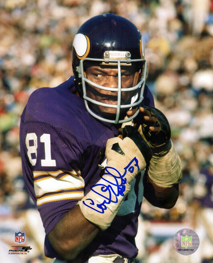 Carl Eller Autographed Minnesota Vikings Purple Jersey Close Up 8x10 Photo with HOF'04-Powers Sports Memorabilia