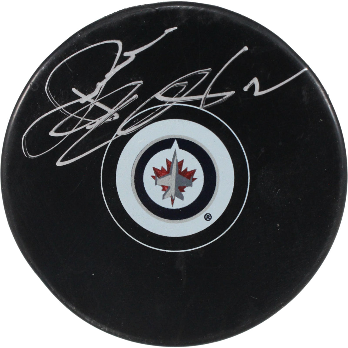 Dave Ellett Winnipeg Jets Logo Signed Puck-Powers Sports Memorabilia