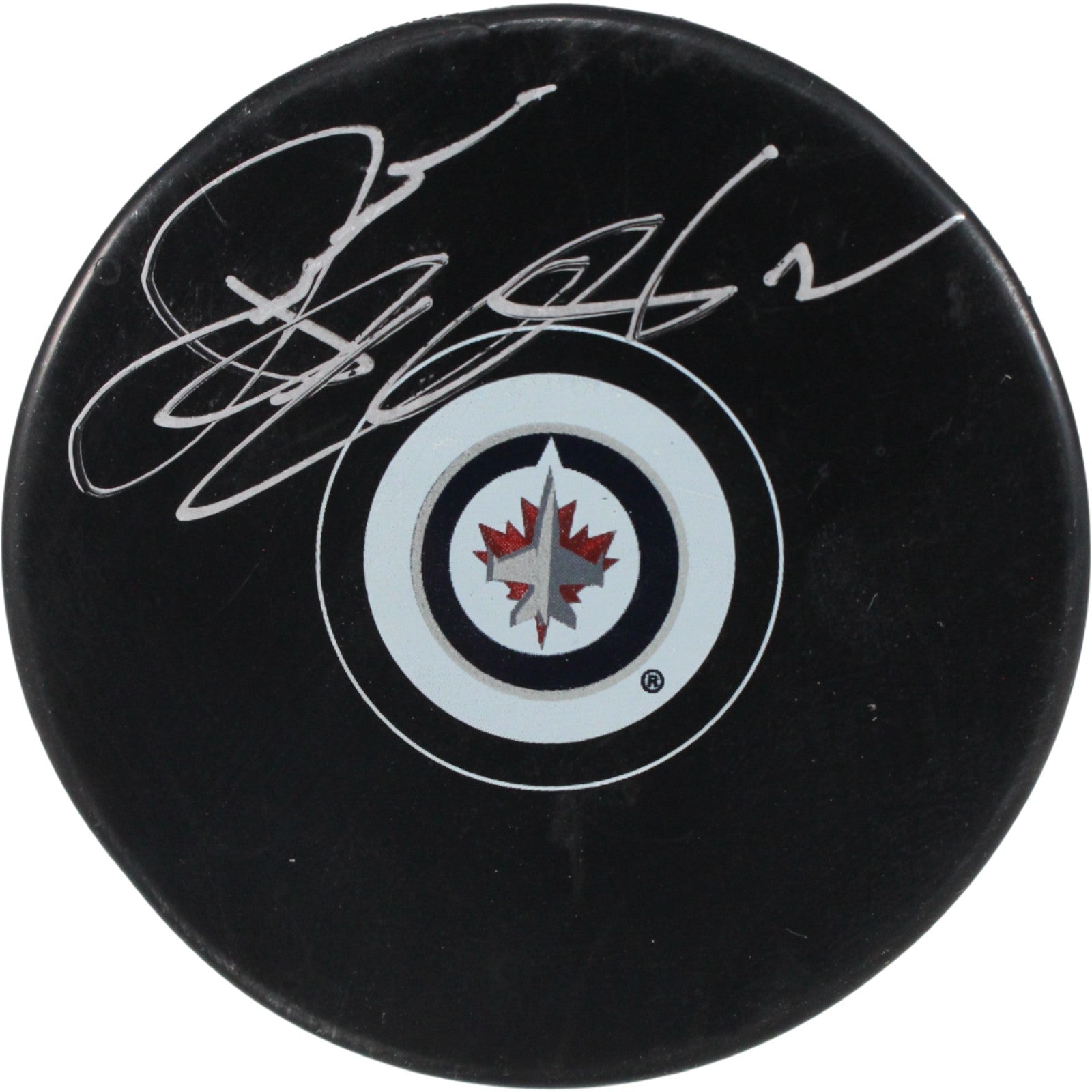 Dave Ellett Winnipeg Jets Logo Signed Puck-Powers Sports Memorabilia