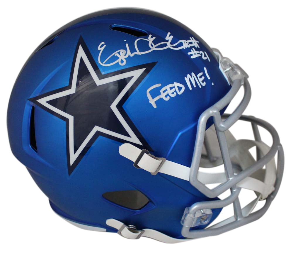 Ezekiel Elliott Dallas Cowboys Signed Full Size Helmet - Blaze Replica Feed Me Beckett-Powers Sports Memorabilia