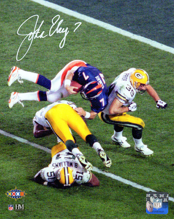John Elway Autographed Denver Broncos Super Bowl XXXII Helicopter HIt 8x10 Photo-Powers Sports Memorabilia
