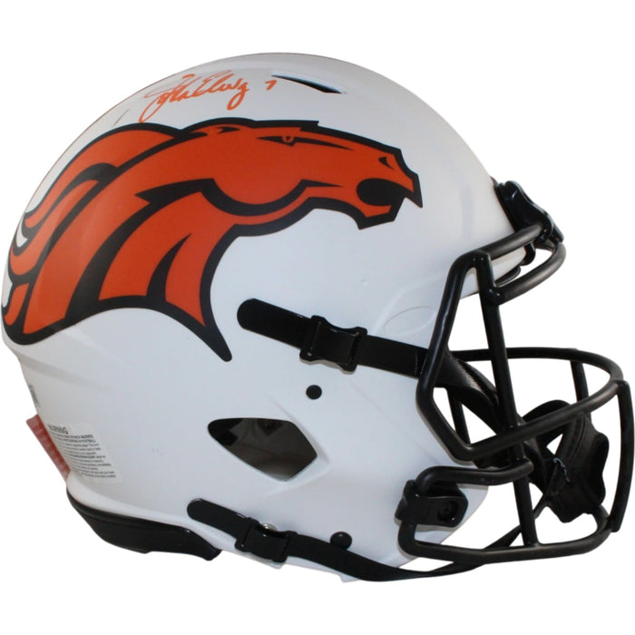 John Elway Signed Denver Broncos Pro Lunar Helmet – Beckett Witness Authenticated-Powers Sports Memorabilia