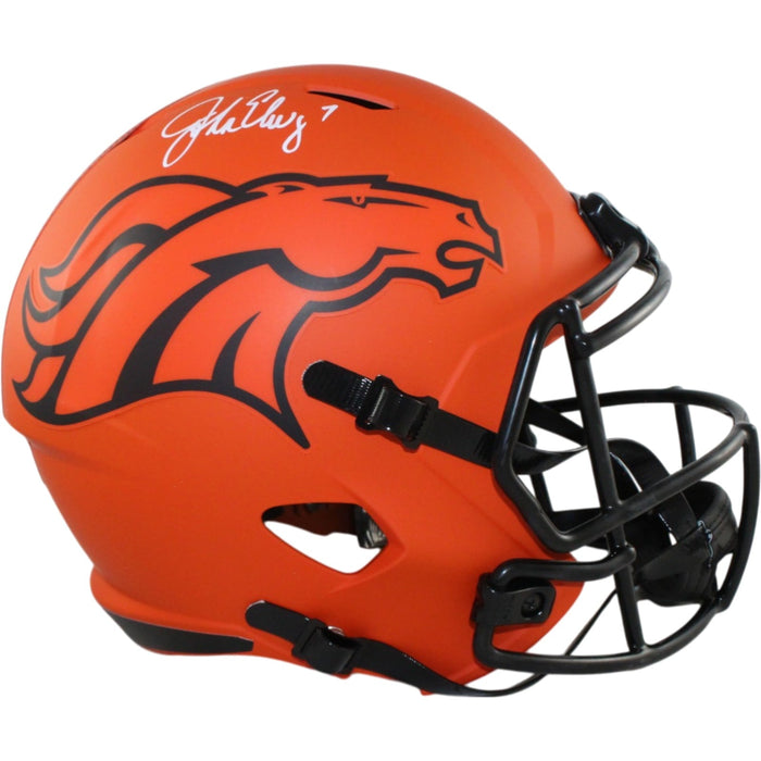 John Elway Signed Denver Broncos Full-Size Rave Helmet – Beckett Witness Authenticated-Powers Sports Memorabilia
