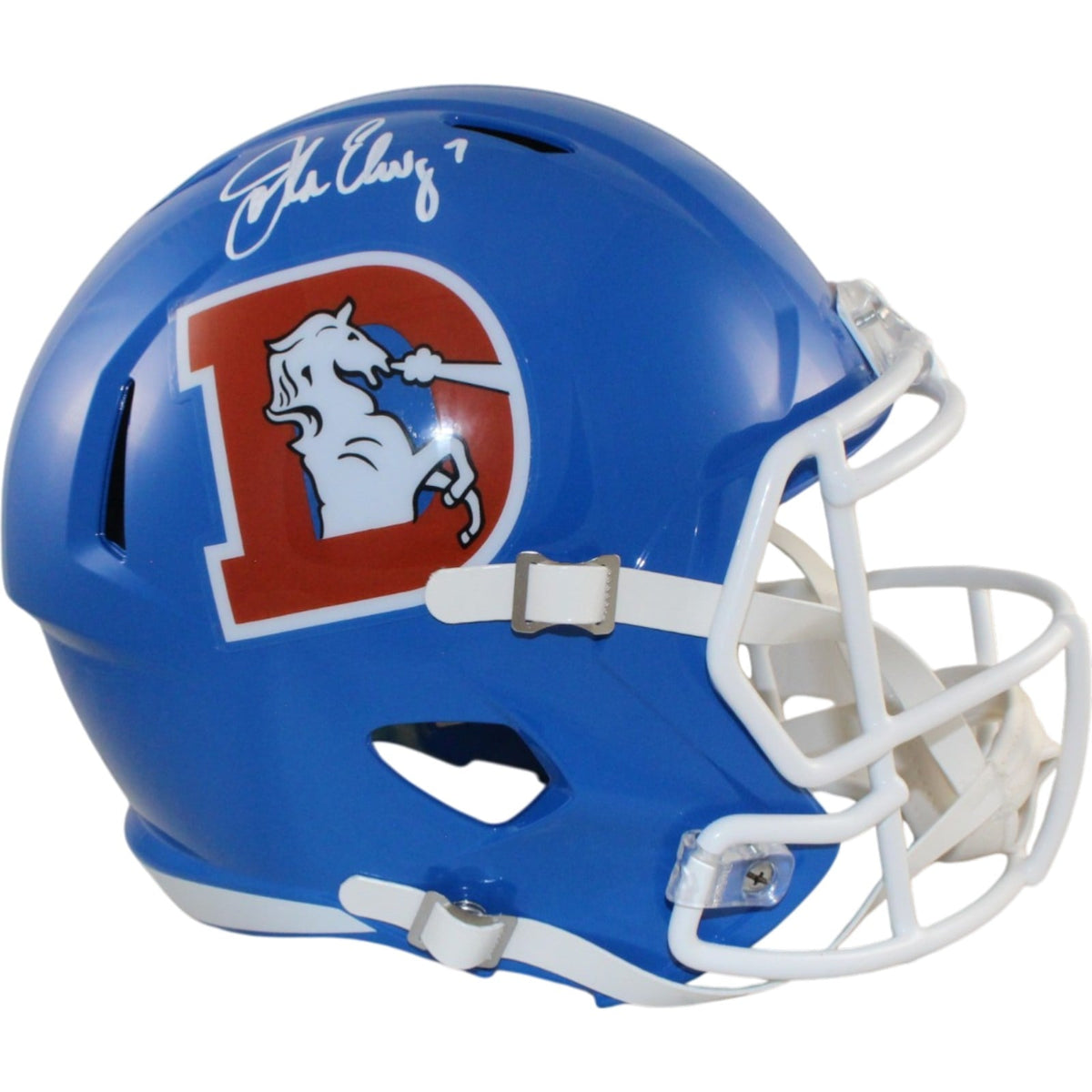 John Elway Signed Denver Broncos Full-Size TB Helmet – Beckett Witness Authenticated-Powers Sports Memorabilia