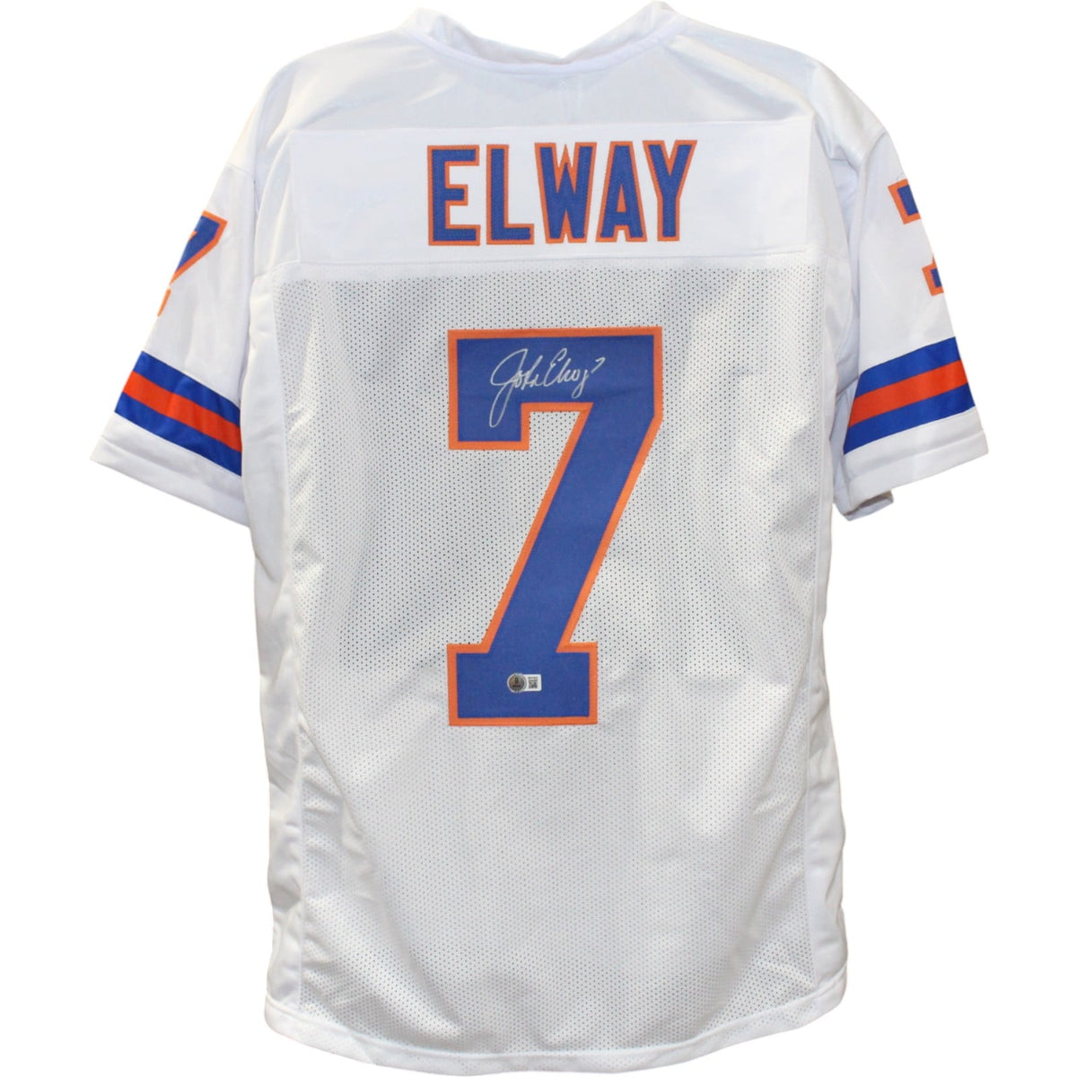 John Elway Signed Pro Style White XL TB Jersey – Beckett Witness Authenticated-Powers Sports Memorabilia