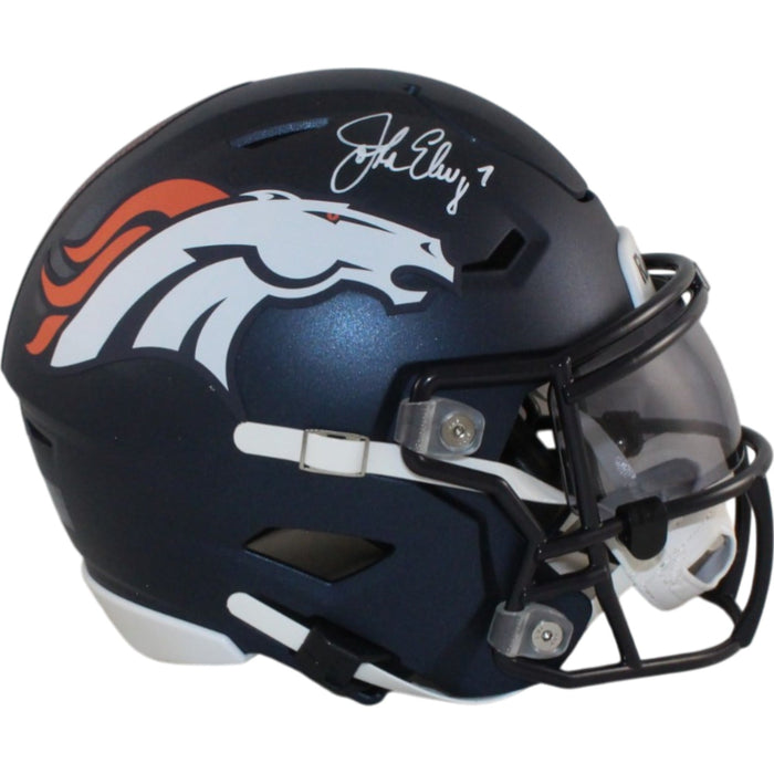 John Elway Signed Denver Broncos Mid-Size Midi Helmet – Beckett Witness Authenticated-Powers Sports Memorabilia