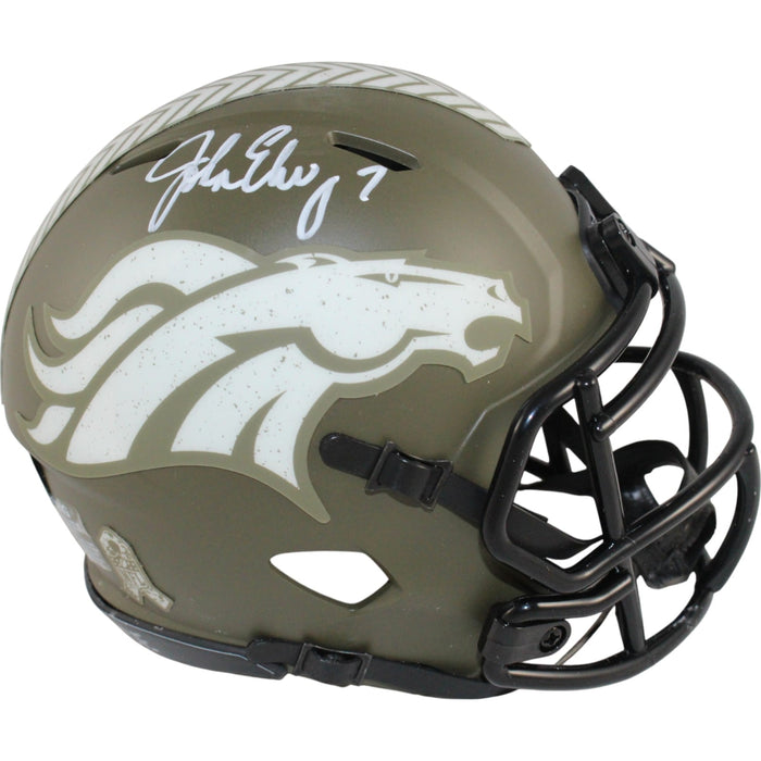 John Elway Signed Denver Broncos 22 STS Mini Helmet – Beckett Witness Authenticated-Powers Sports Memorabilia