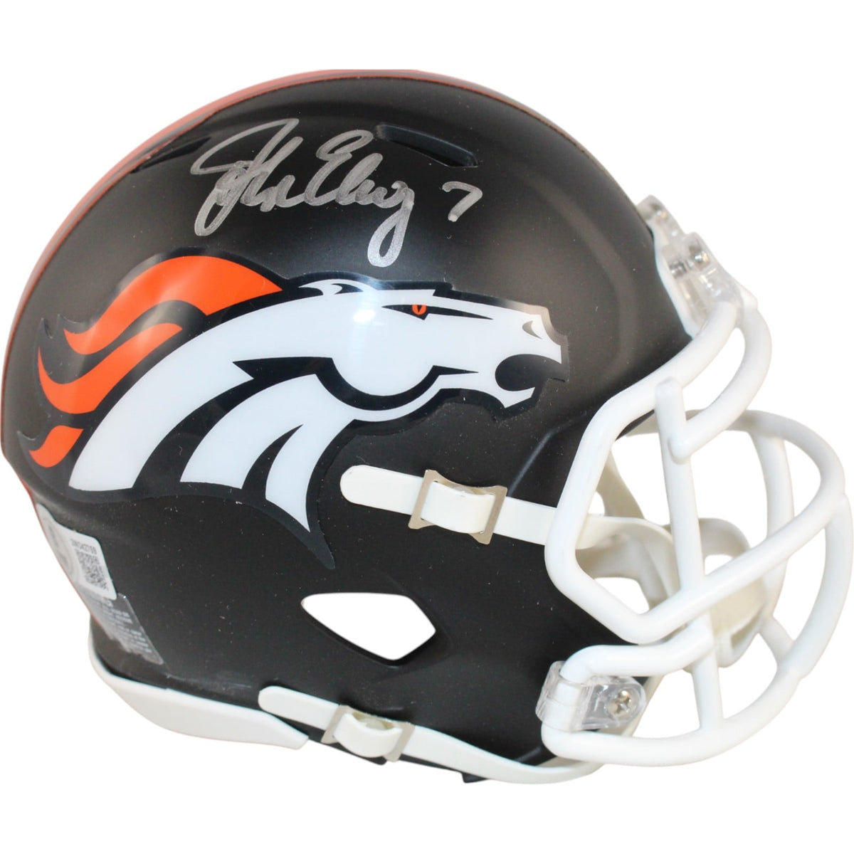 John Elway Signed Denver Broncos Black Mini Helmet – Beckett Witness Authenticated-Powers Sports Memorabilia