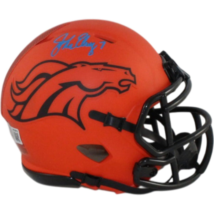 John Elway Signed Denver Broncos Rave Mini Helmet – Beckett Witness Authenticated-Powers Sports Memorabilia