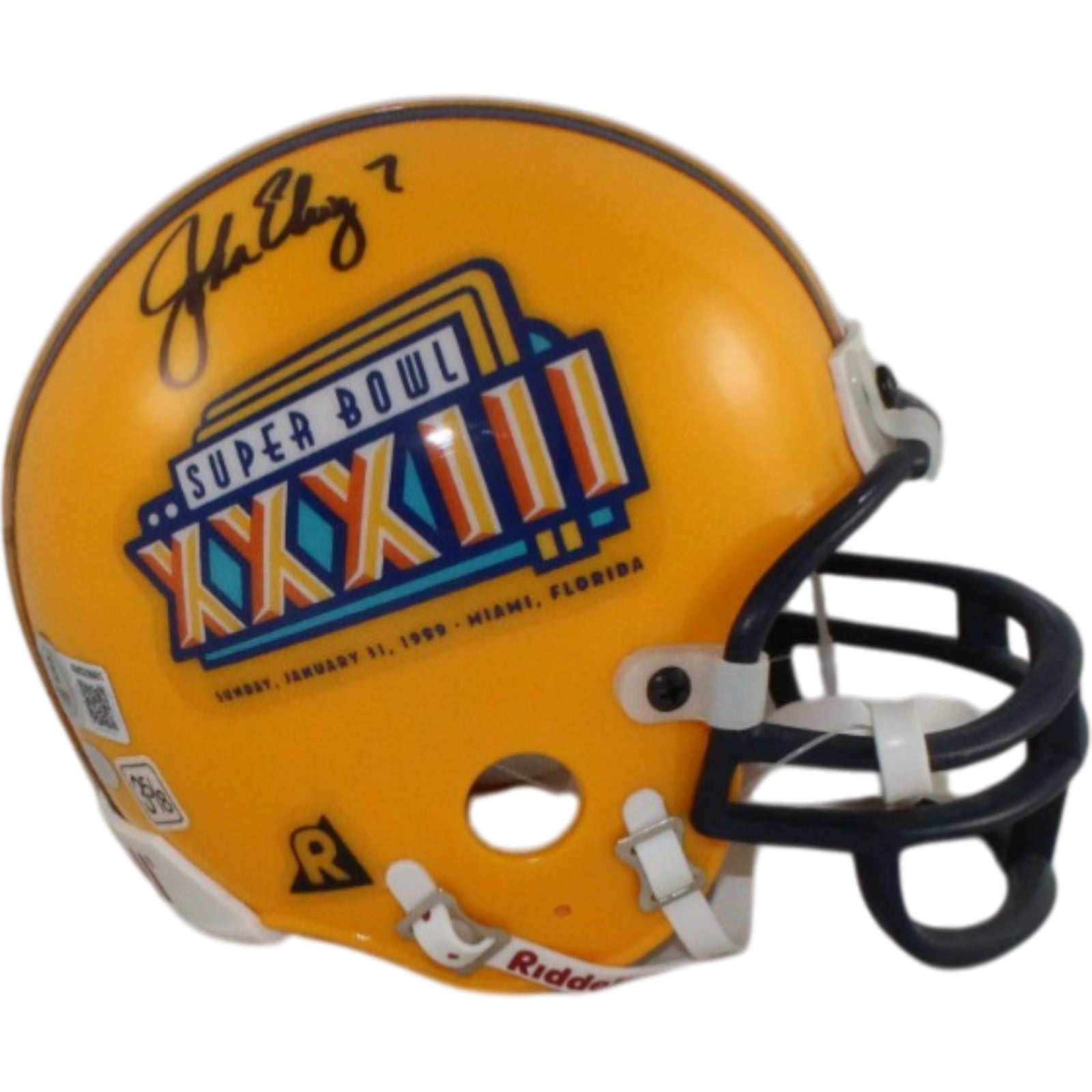 John Elway Signed Denver Broncos Super Bowl XXXIII Mini Helmet Beckett W-Powers Sports Memorabilia