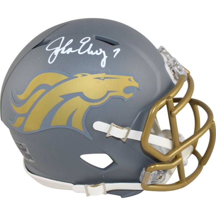John Elway Signed Denver Broncos Slate Mini Helmet – Beckett Witness Authenticated-Powers Sports Memorabilia