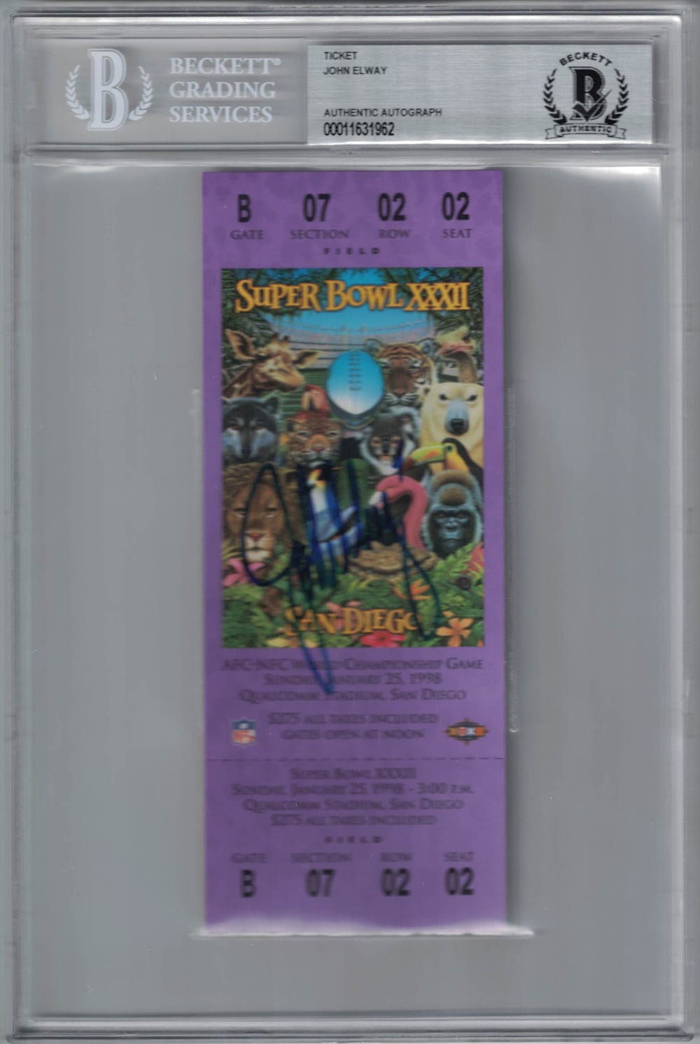 John Elway Denver Broncos Super Bowl XXXII Signed Ticket BAS-Powers Sports Memorabilia