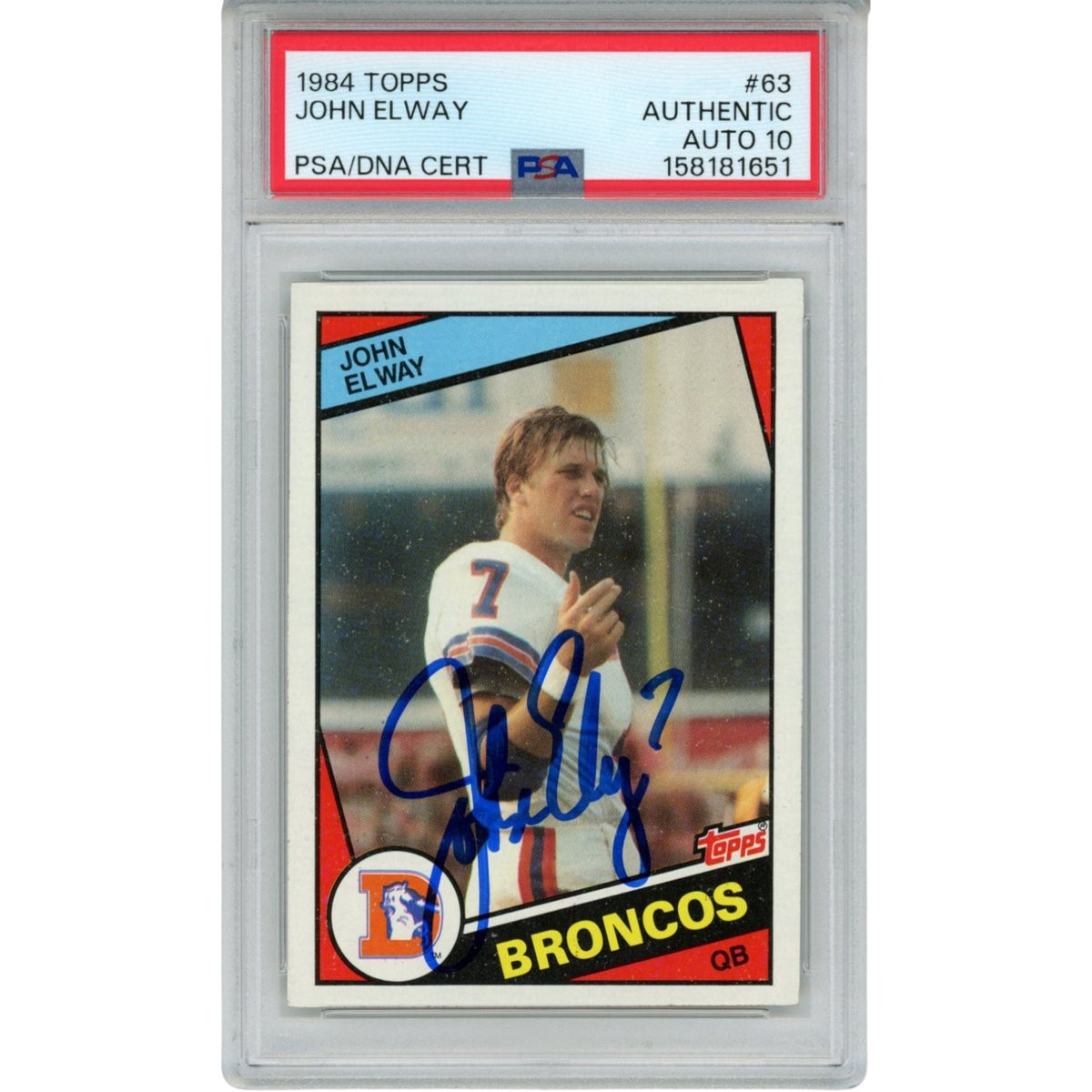 John Elway Denver Broncos Signed Card - 84 Topps #63 PSA PSA-Powers Sports Memorabilia