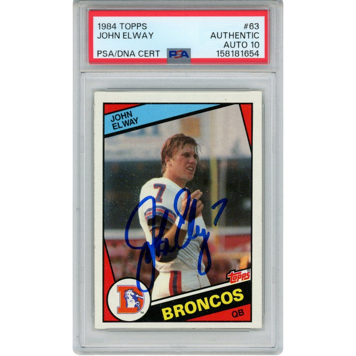 John Elway Denver Broncos Signed Card - 84 Topps #63 PSA PSA - 55236-Powers Sports Memorabilia