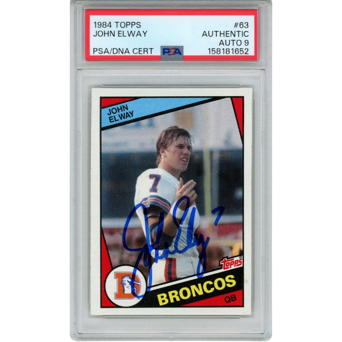 John Elway Denver Broncos Signed Card - 84 Topps #63 PSA 55239 PSA-Powers Sports Memorabilia