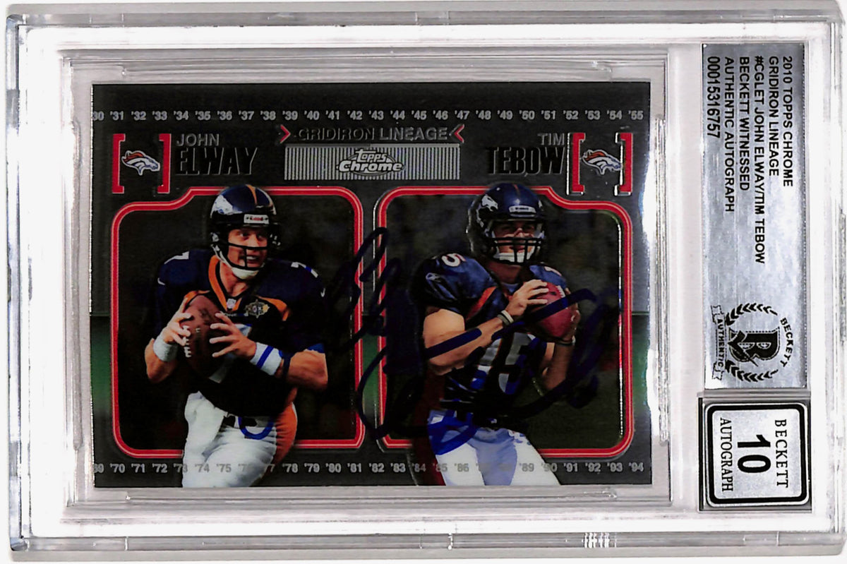 John Elway & Tim Tebow 2010 Chrome Gridiron Trading Signed Card-Powers Sports Memorabilia