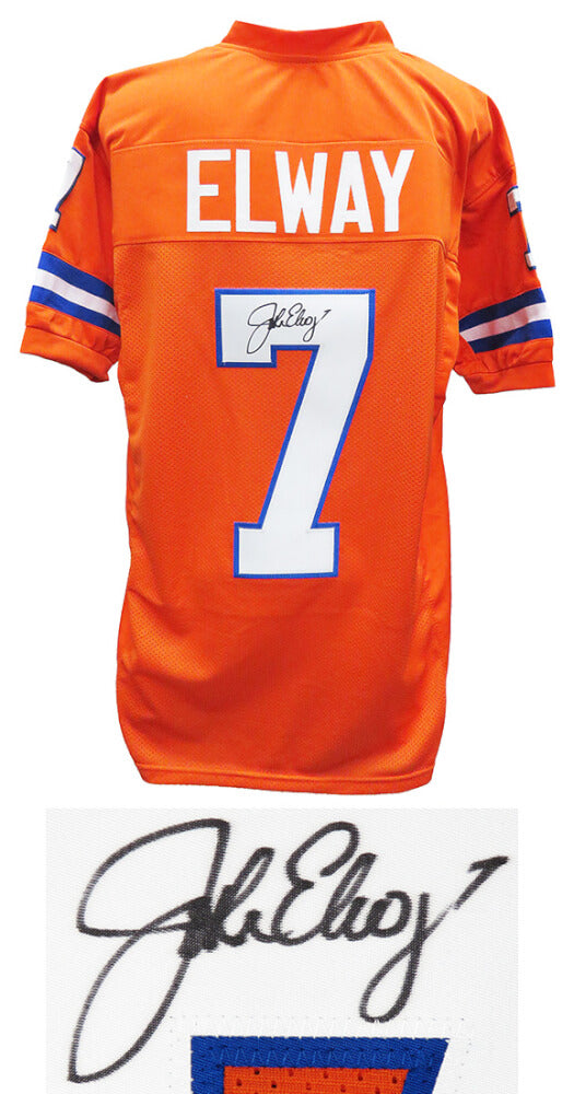 John Elway Autographed Orange Crush Custom Football Jersey-Powers Sports Memorabilia