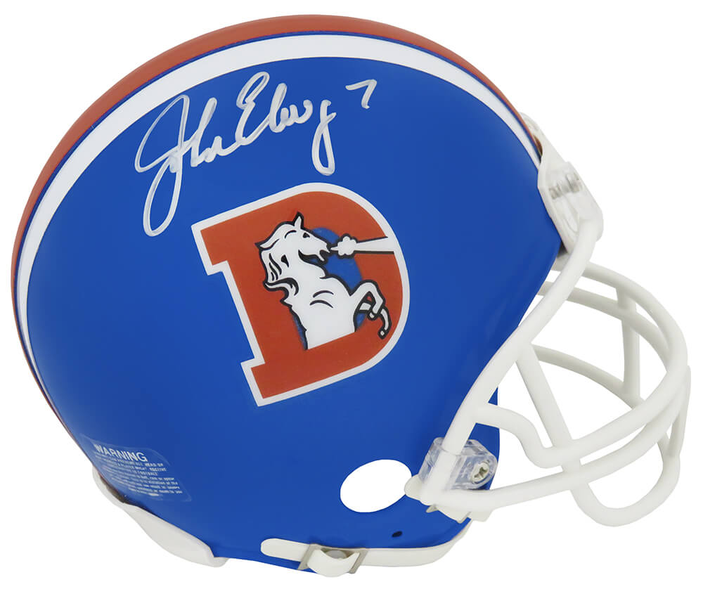 John Elway Denver Broncos Autographed Throwback 'D' Logo Riddell Mini-Powers Sports Memorabilia