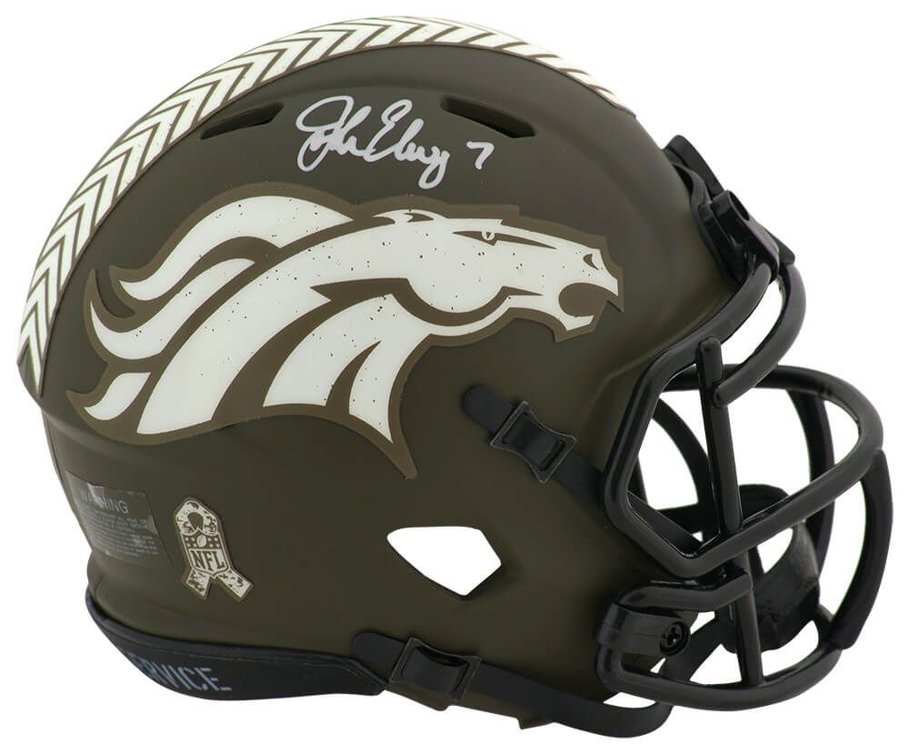John Elway Autographed Denver Broncos SALUTE Riddell Speed Mini Helmet-Powers Sports Memorabilia