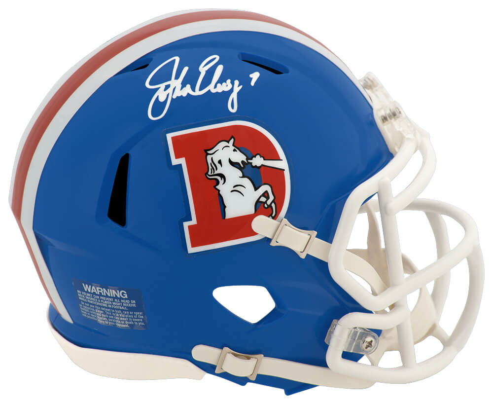 John Elway Autographed Denver Broncos 'D Logo' Throwback Riddell Speed Mini Helmet-Powers Sports Memorabilia