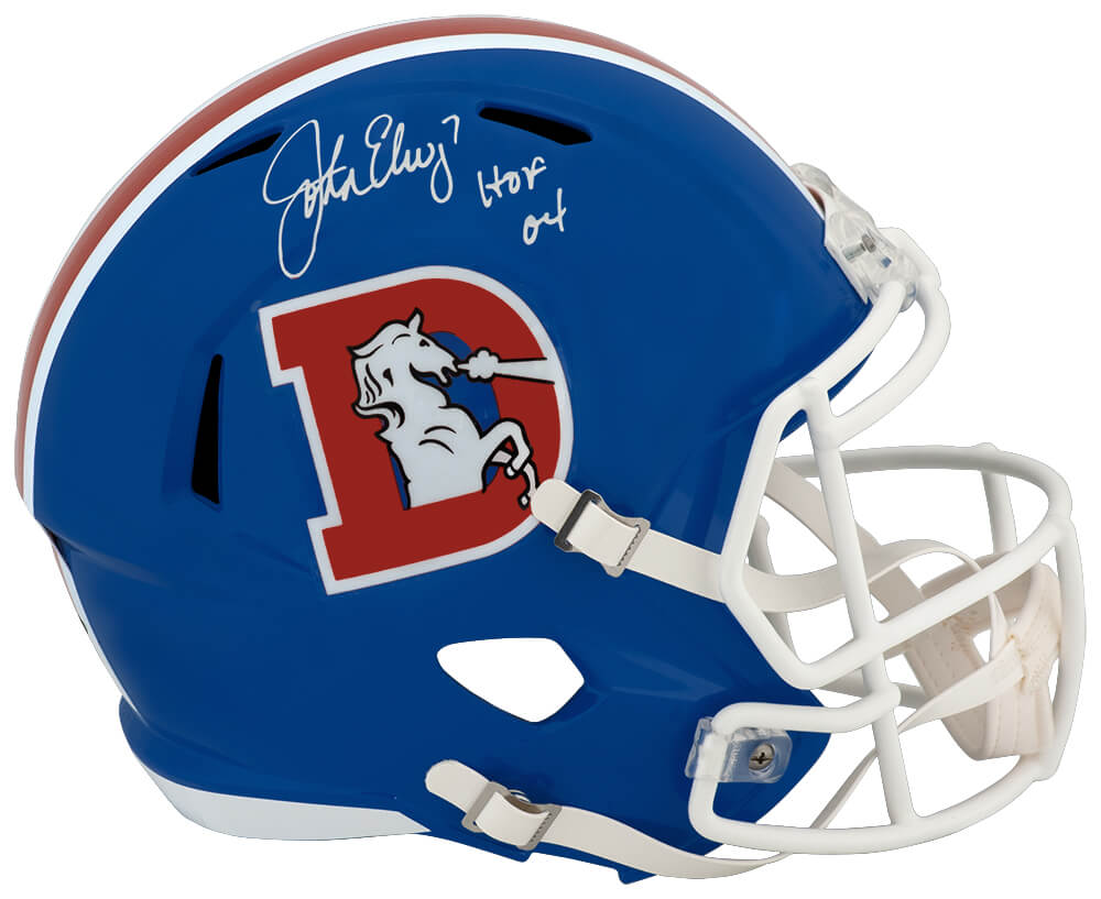 John Elway Denver Broncos Autographed Throwback Full Size Riddell Replica Helmet-Powers Sports Memorabilia