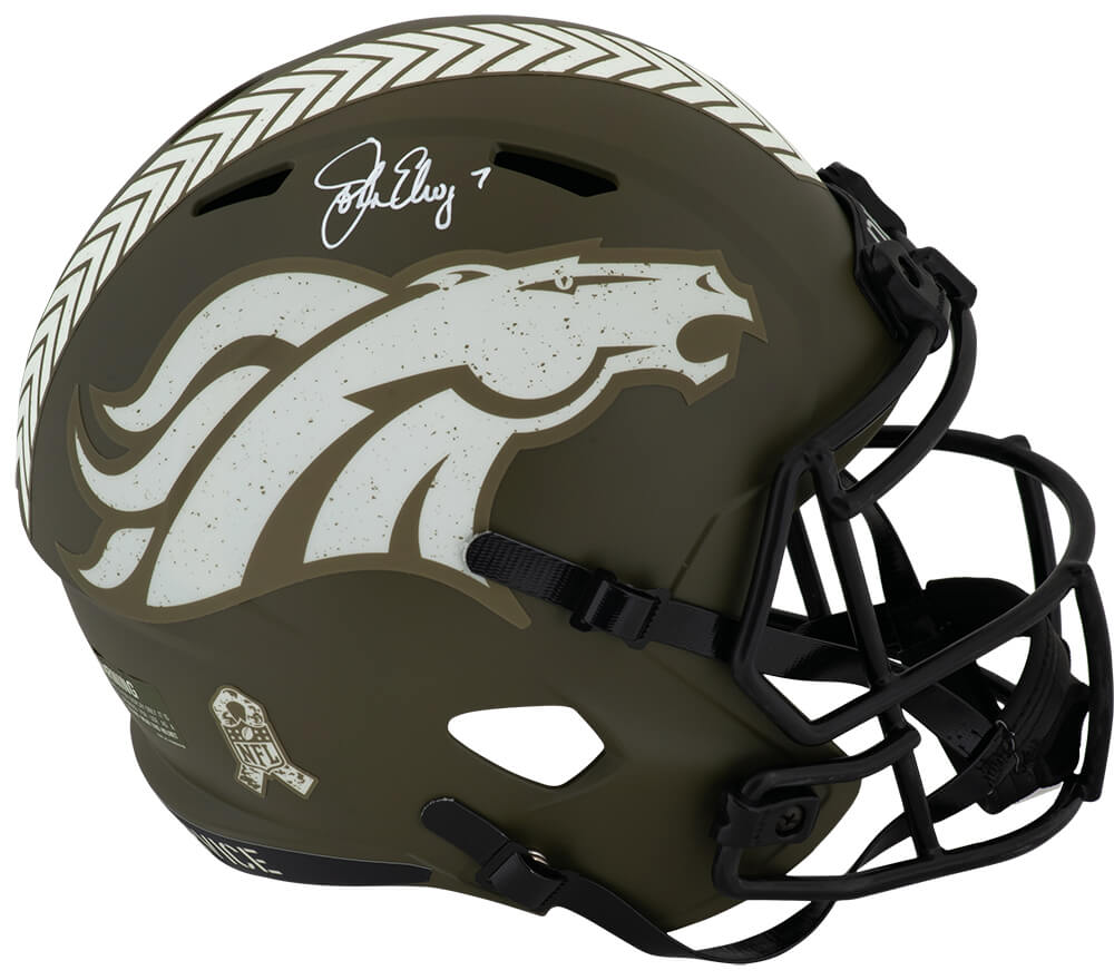 John Elway Denver Broncos Autographed SALUTE Full Size Riddell Replica Helmet-Powers Sports Memorabilia