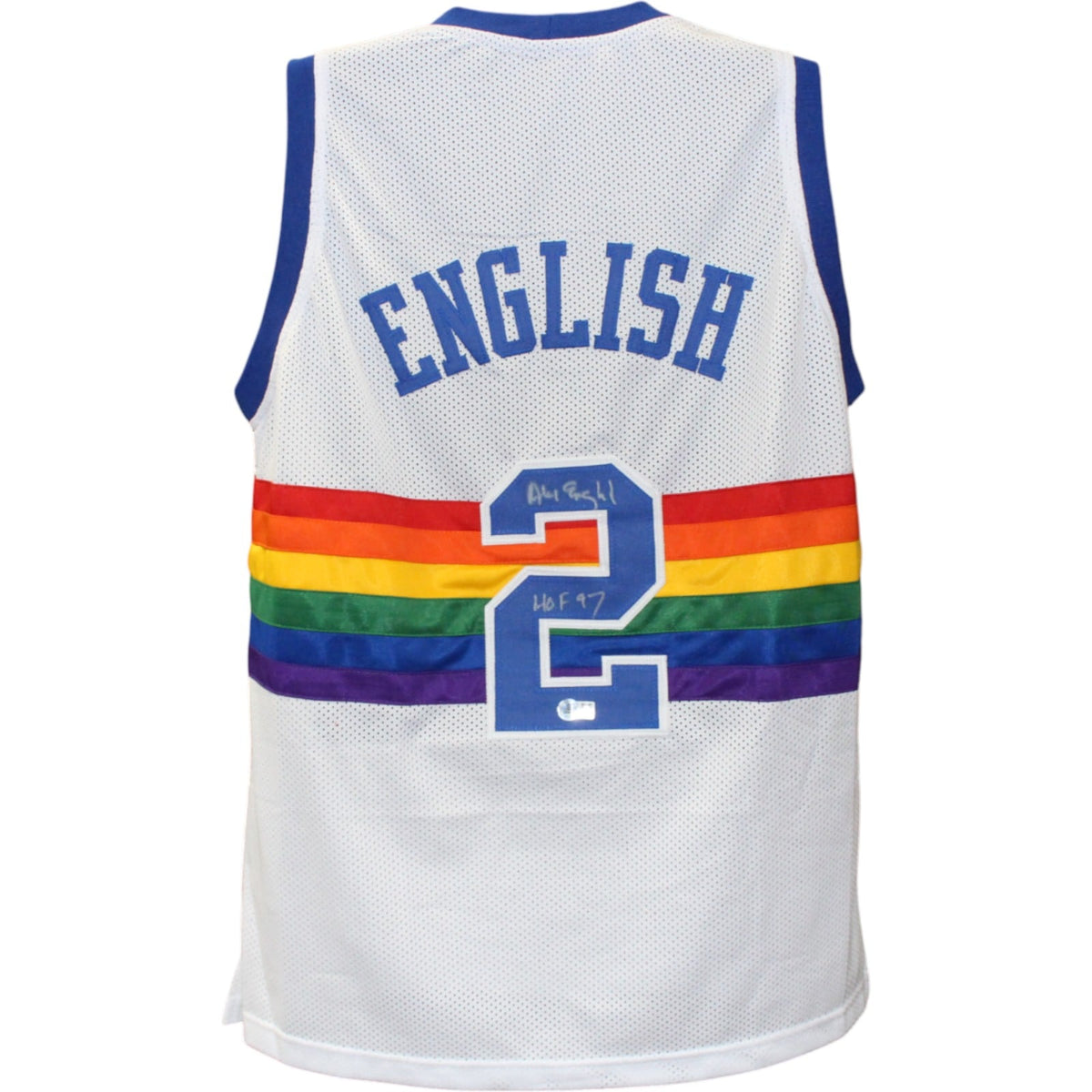 Alex English Signed Pro Style White XL Jersey HOF – Beckett Witness Authenticated-Powers Sports Memorabilia