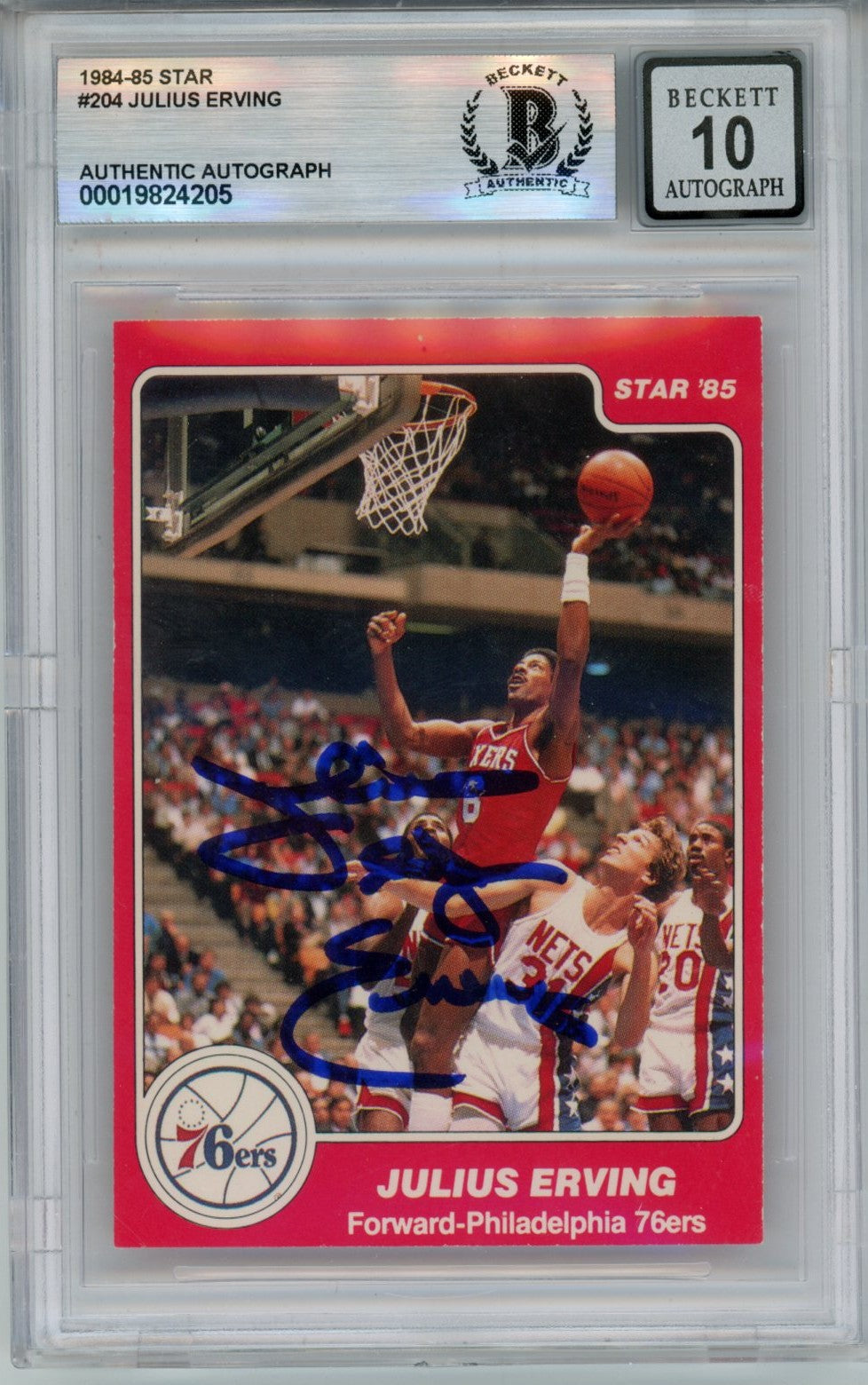 Julius Erving Philadelphia 76ers Signed Card - 1985 Star #204 10 auto Slab Beckett Beckett-Powers Sports Memorabilia