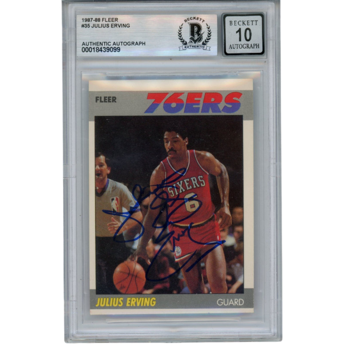 Julius Erving Philadelphia 76ers Signed Card - 1987 Fleer #35 10 Auto Slab Beckett Beckett - 53379-Powers Sports Memorabilia