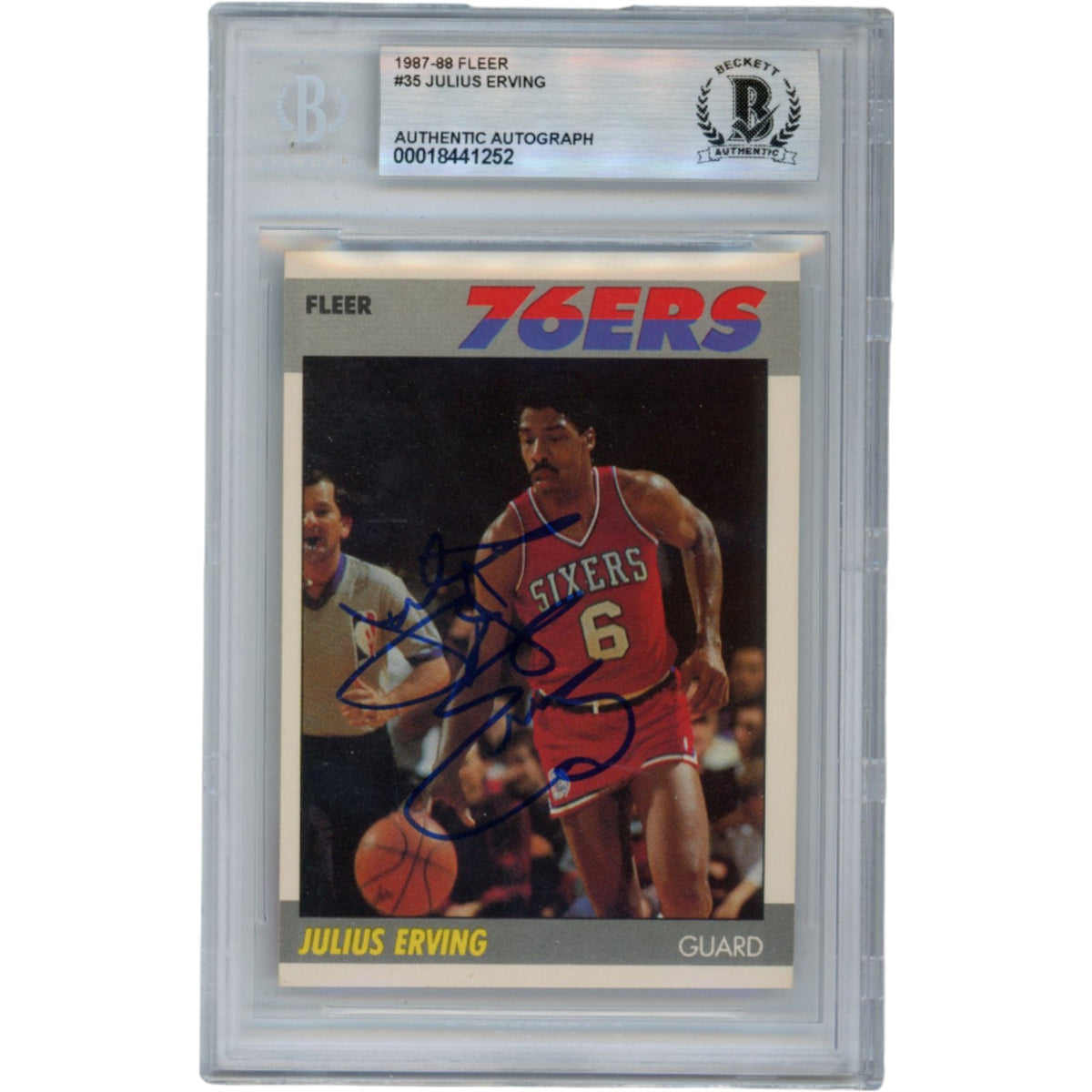 Julius Erving Philadelphia 76ers Signed Card - 1987 Fleer #35 10 Auto Slab Beckett Beckett-Powers Sports Memorabilia