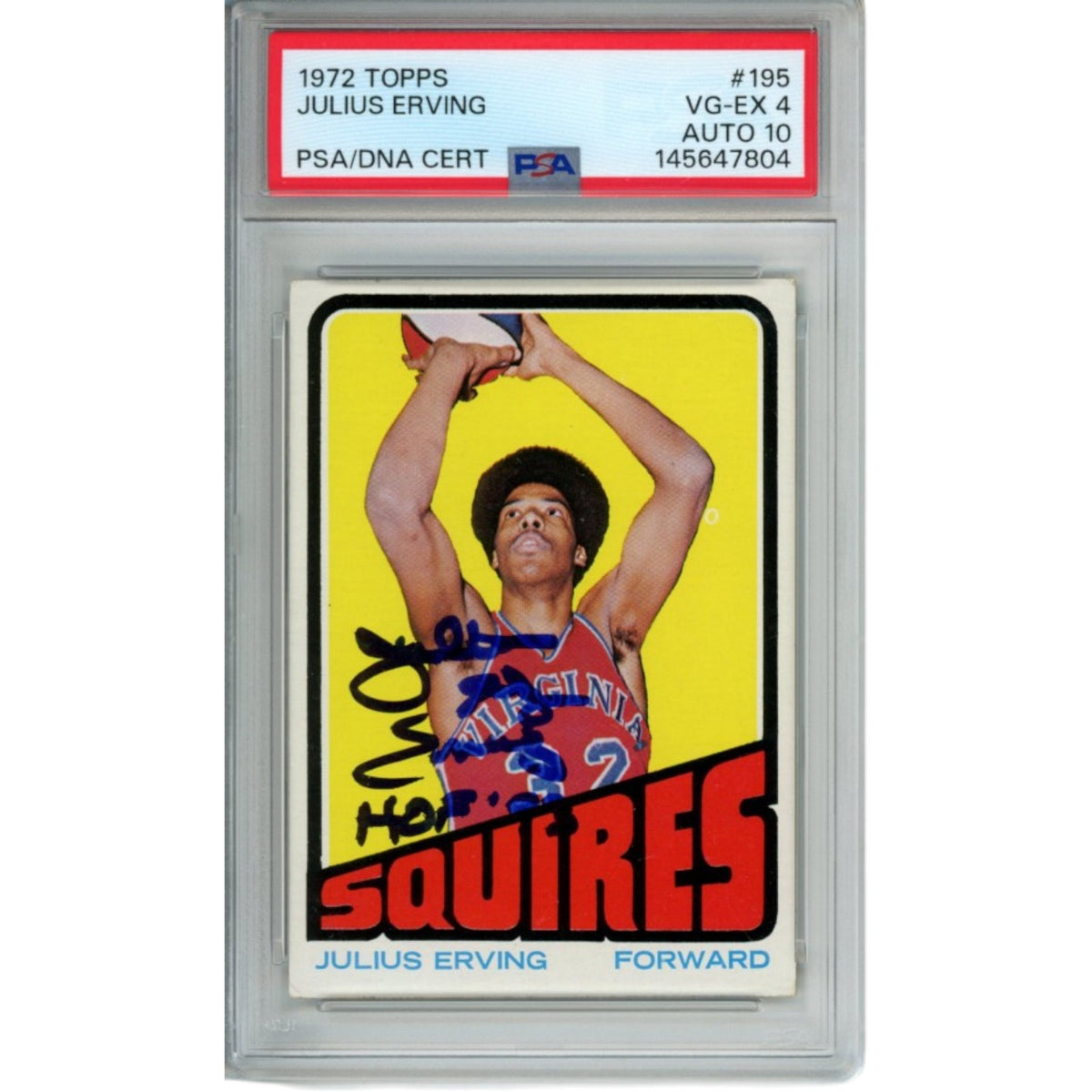 Julius Erving New Jersey Nets Signed Jersey - 1972 Topps #195 PSA 4 Slab PSA-Powers Sports Memorabilia
