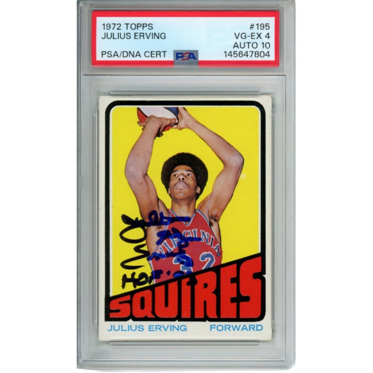 Julius Erving New Jersey Nets Signed Jersey - 1972 Topps #195 PSA 4 Slab PSA - 54678-Powers Sports Memorabilia