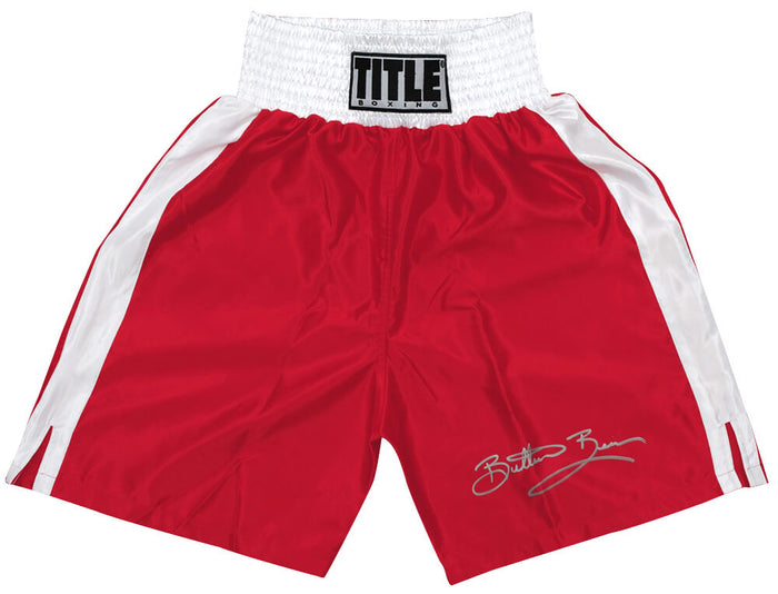Eric 'Butterbean' Esch Autographed Title Red With White Trim Boxing Trunks-Powers Sports Memorabilia