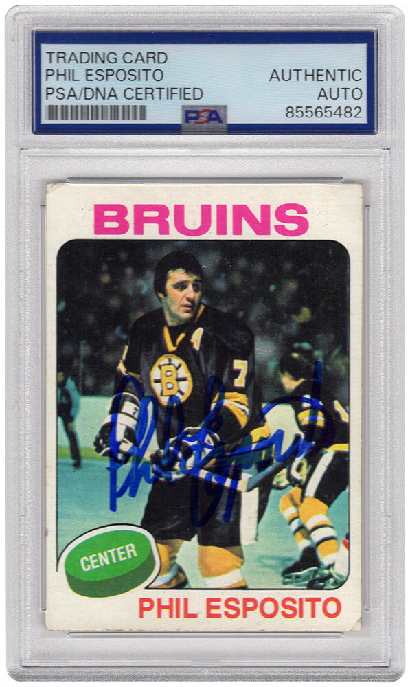 Phil Esposito Autographed Boston Bruins 1975 Topps Hockey Card #200-Powers Sports Memorabilia