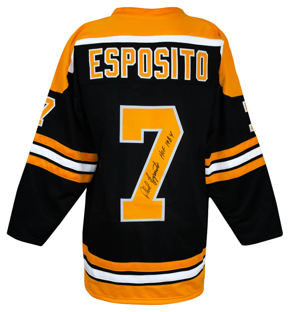 Phil Esposito Autographed Black Custom Hockey Jersey w/ HOF 1984-Powers Sports Memorabilia