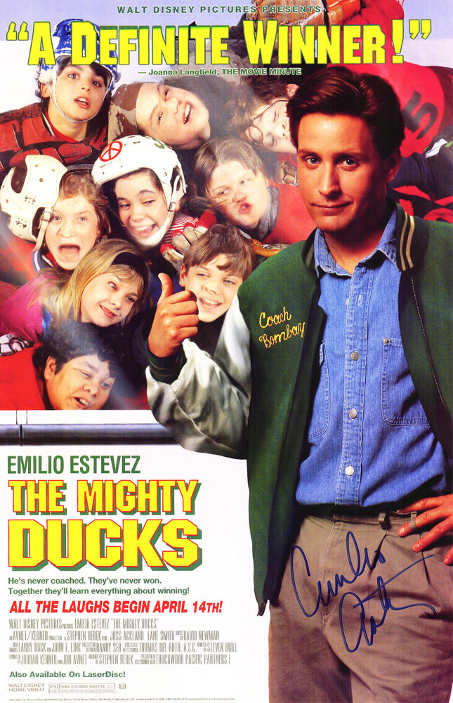 Emilio Estevez Autographed Mighty Ducks 11x17 Movie Poster-Powers Sports Memorabilia