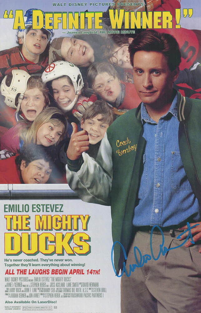 Emilio Estevez Autographed Mighty Ducks 11x17 Movie Poster (In Blue Paint)-Powers Sports Memorabilia
