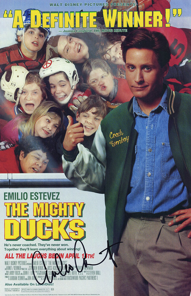 Emilio Estevez Autographed The Mighty Ducks 11x17 Movie Poster (In Black)-Powers Sports Memorabilia