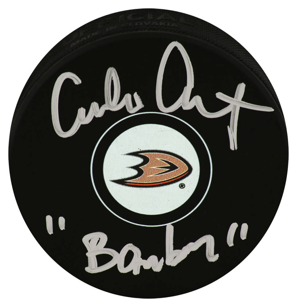 Emilio Estevez Autographed Anaheim Mighty Ducks Team Logo Hockey Puck with Bombay-Powers Sports Memorabilia