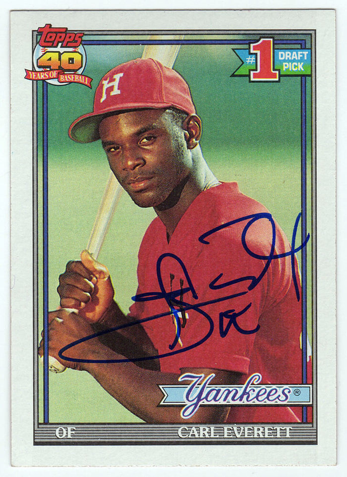 Carl Everett Autographed Yankees 1991 Topps Rookie Baseball Trading Card #113-Powers Sports Memorabilia