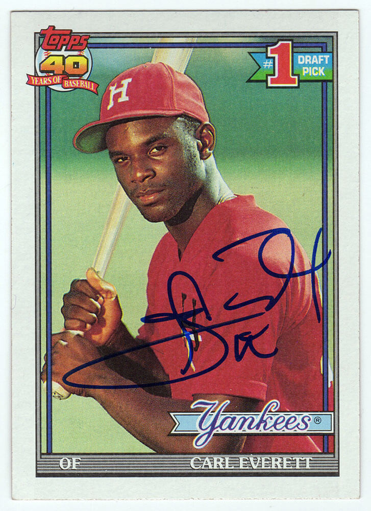 Carl Everett Autographed Yankees 1991 Topps Rookie Baseball Trading Card #113-Powers Sports Memorabilia