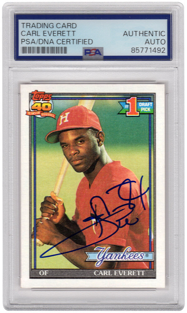 Carl Everett Autographed Yankees 1991 Topps Rookie Baseball Trading Card #113 - (PSA Encapsulated)-Powers Sports Memorabilia